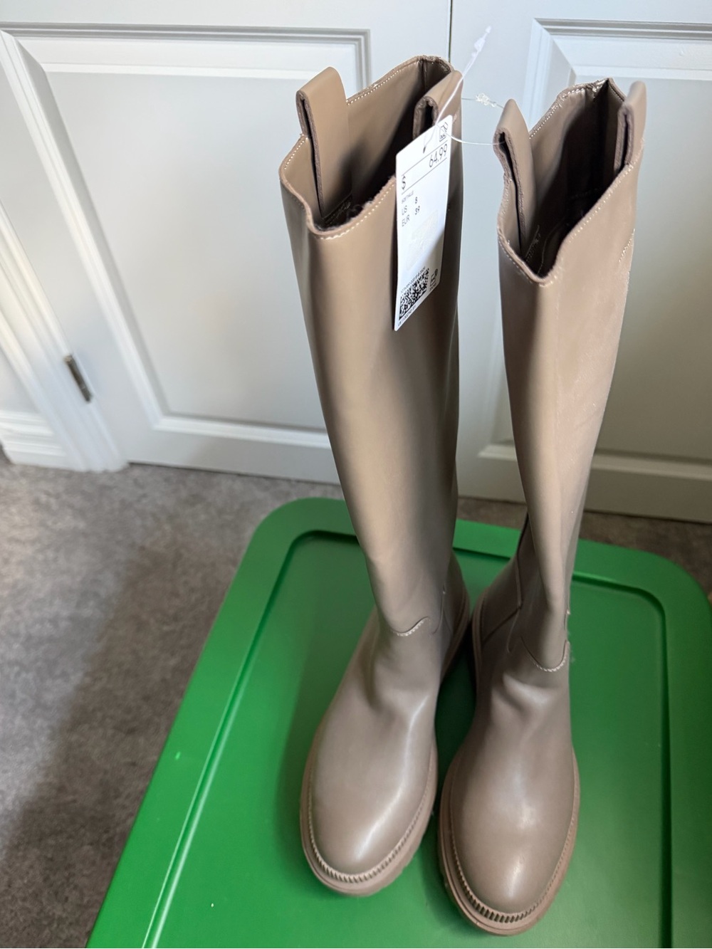 H&M Tall Faux Leather Lug Sole Boots in Taupe